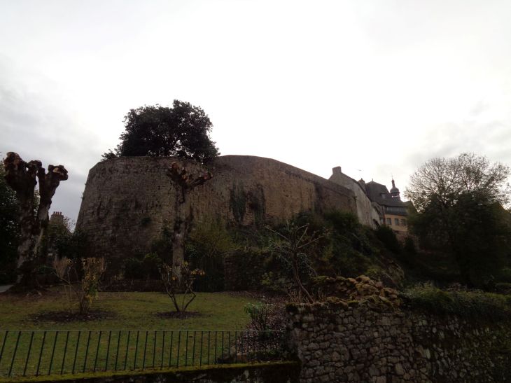 Moncontour castle ramparts walls of fortified city by garden nov21