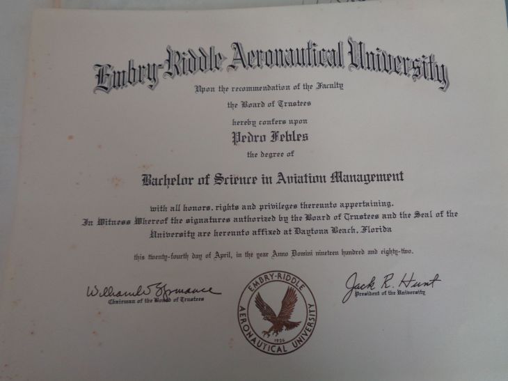 Daytona Beach ERAU diploma BS av management PF 24april1982
