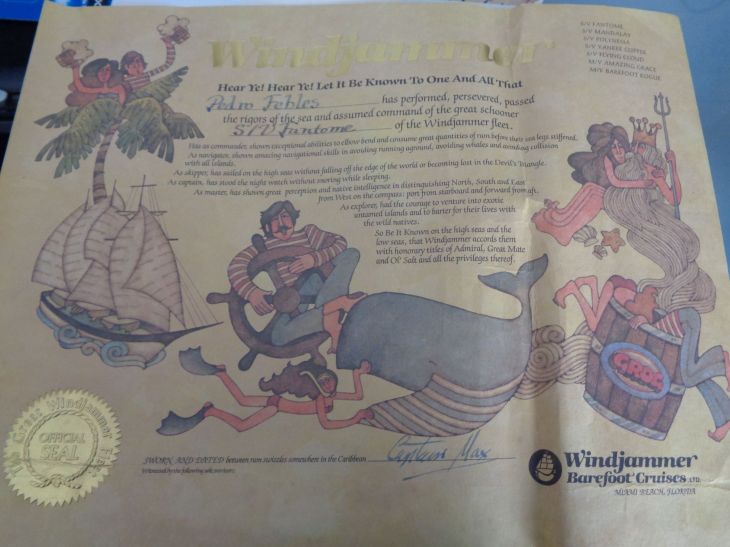 Ormond Beach windjammers fantome certificate c1984