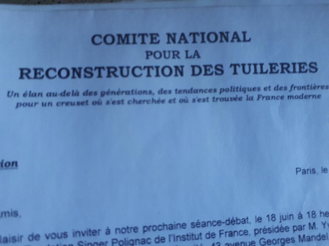 Paris comite national pour la reconstruction des Tuileries