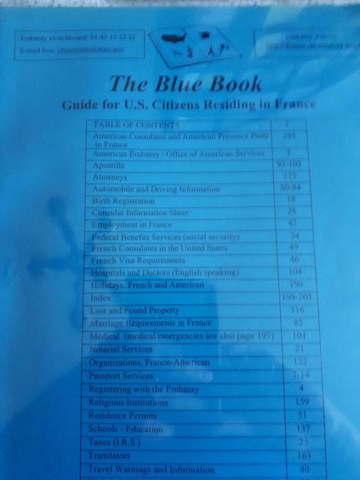 PAris USA Embassy Blue Book of services to Americans