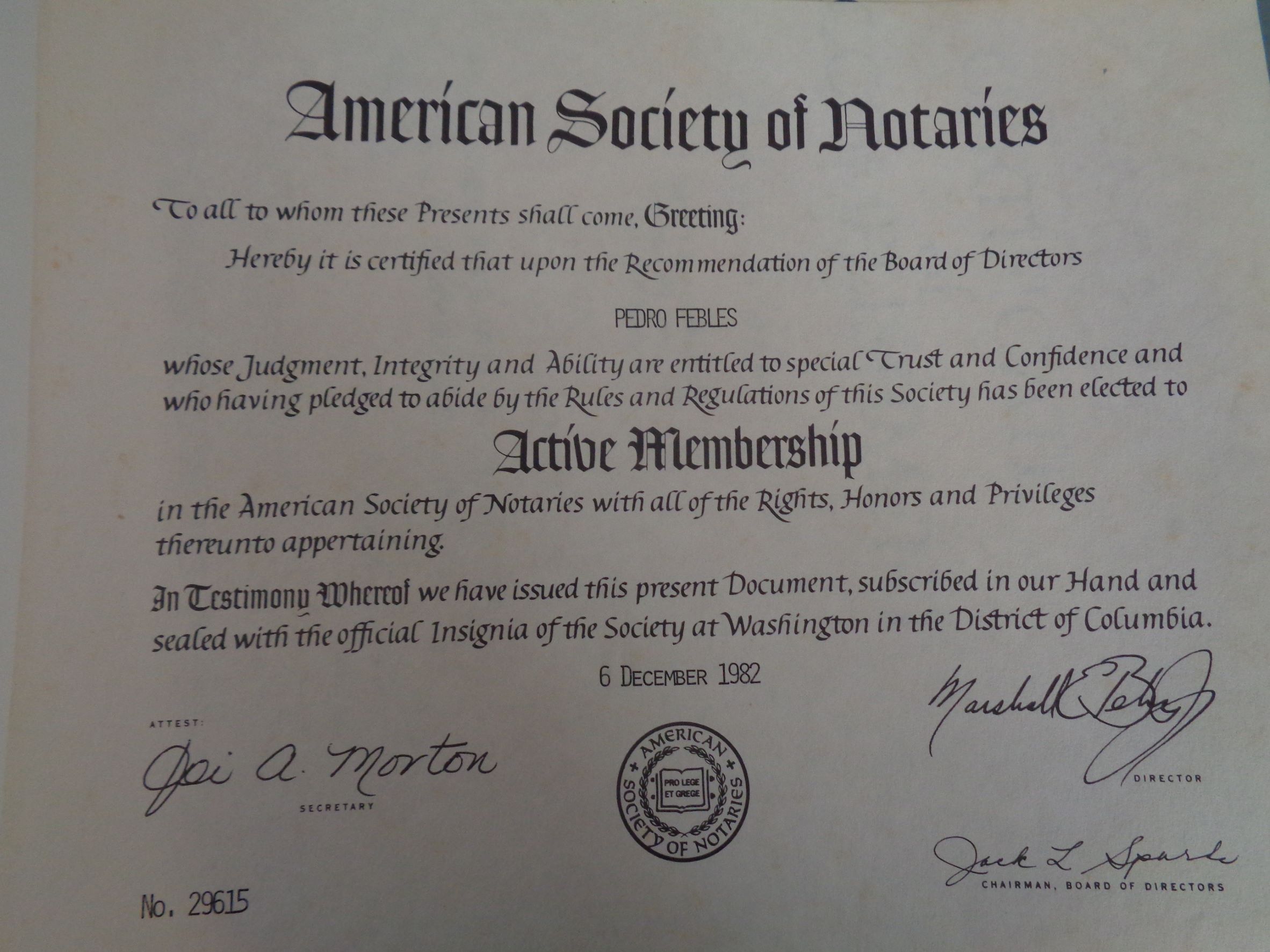 Perth Amboy Americans society of notaries member PF 6Dec1982