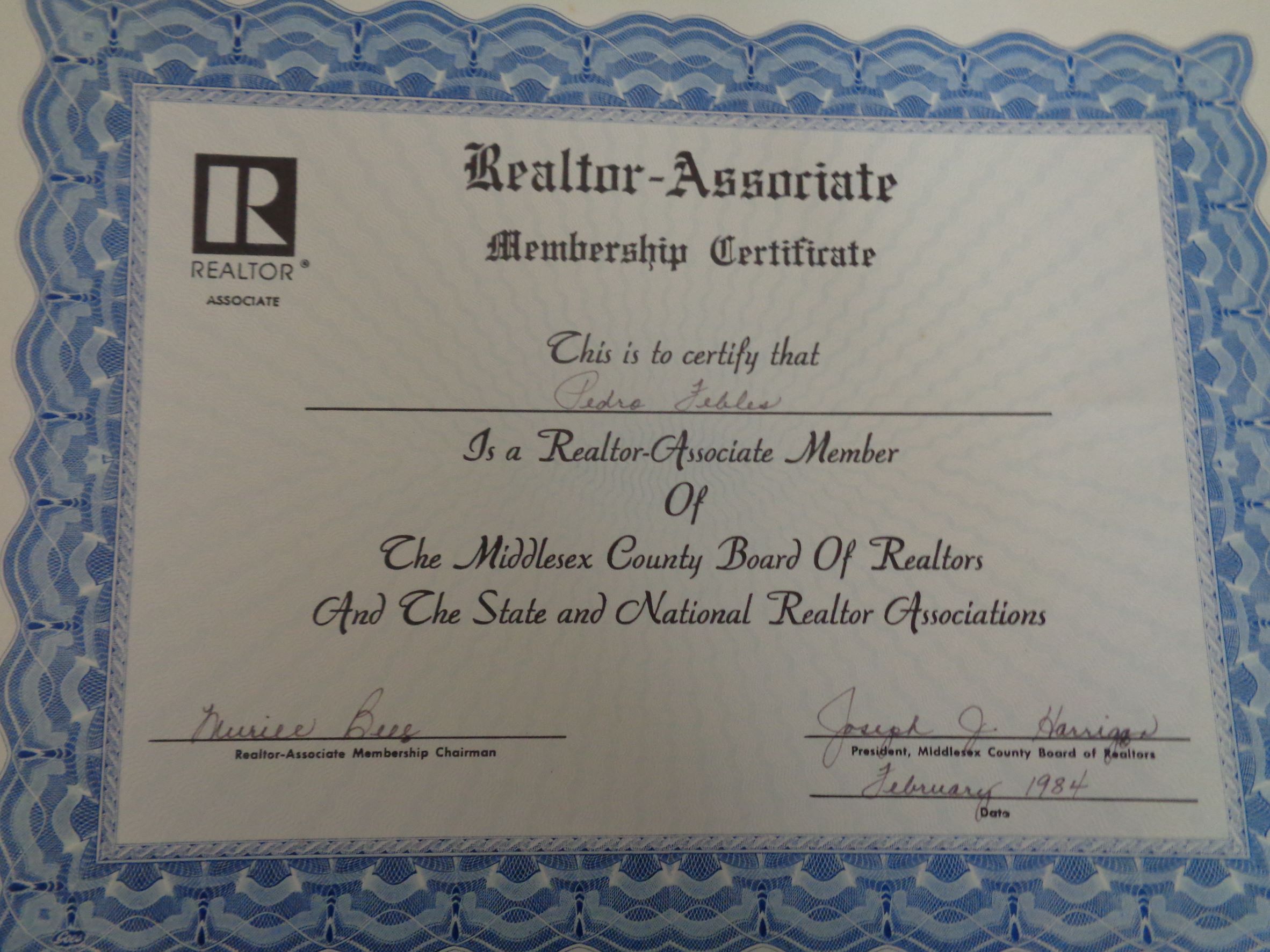 Perth Amboy Realtor Certificate PF feb84