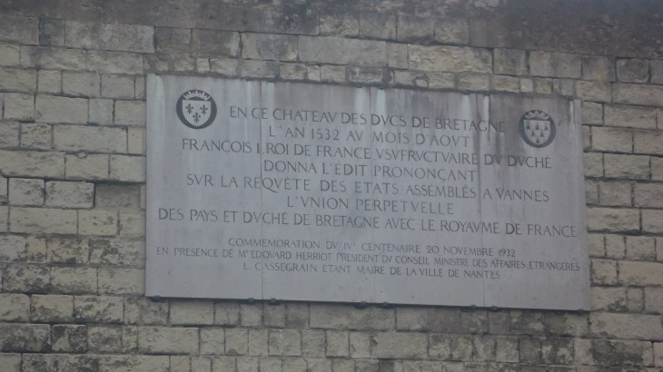 nantes castle dukes inside plaque bretagne to france my13