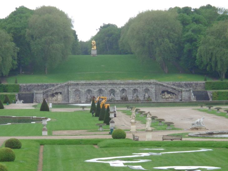Vaux le Vicomte castle gardens out back to statue Farnese hercules may23