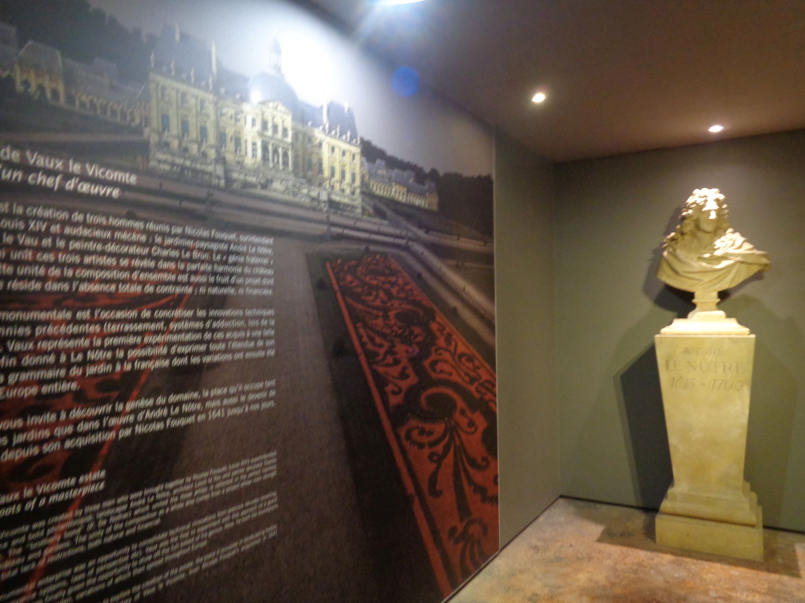 Vaux le Vicomte castle permanent collection on André Le Nôtre gardener bust may23