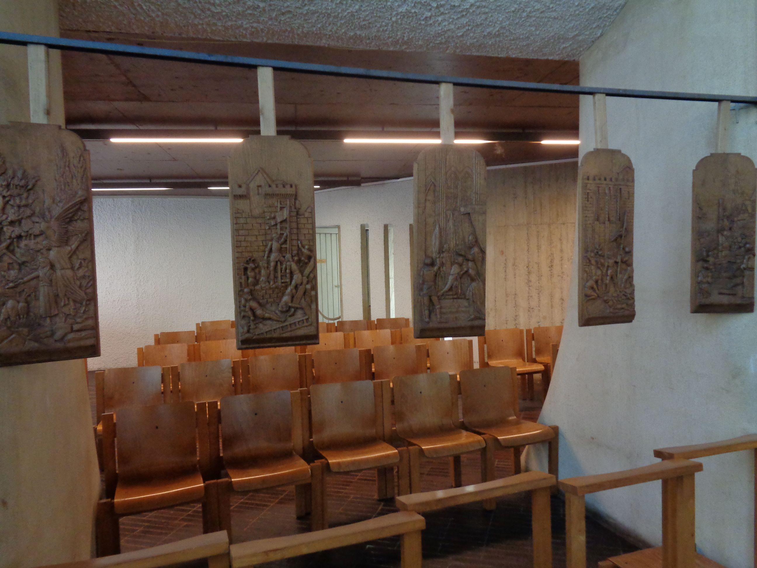 Rouen ch Jeanne d'Arc plaques voice freedom, crowning, prisoner, burned stages jun23