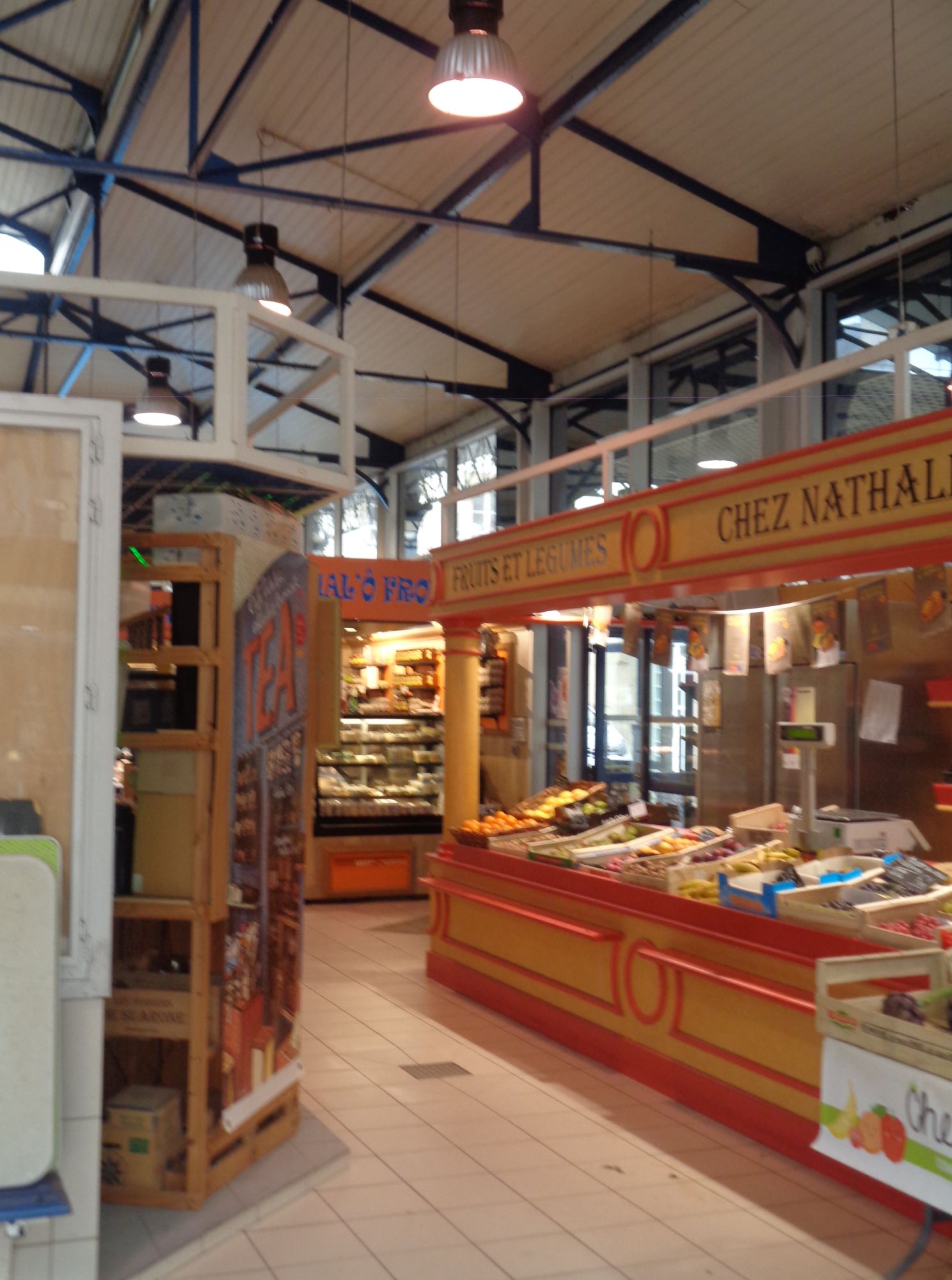 Lannion Halles or covered market inside fruits sep24