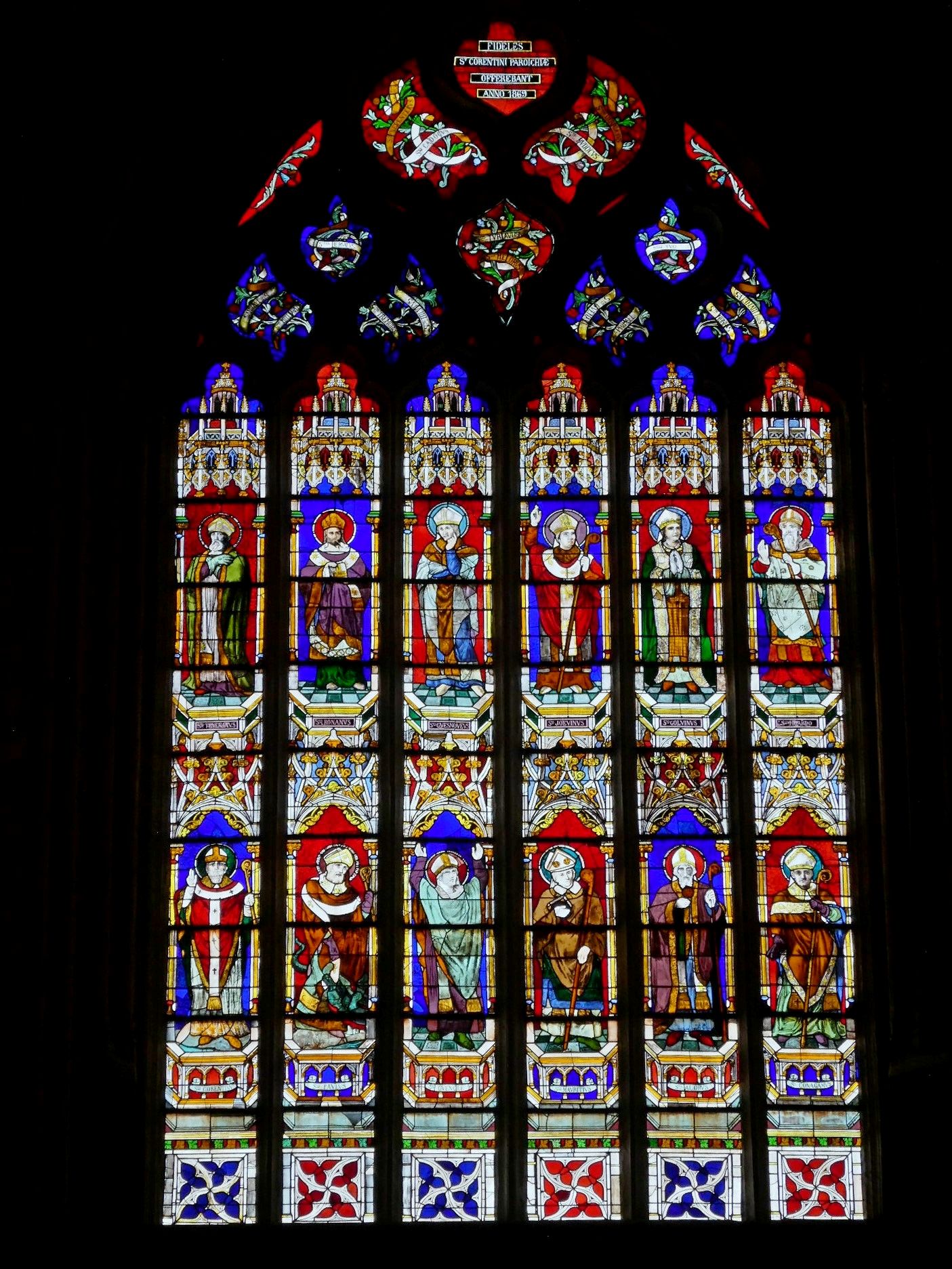 Quimper Cathédrale St Corentin stained glass window depicting famous Breton bishops dec24